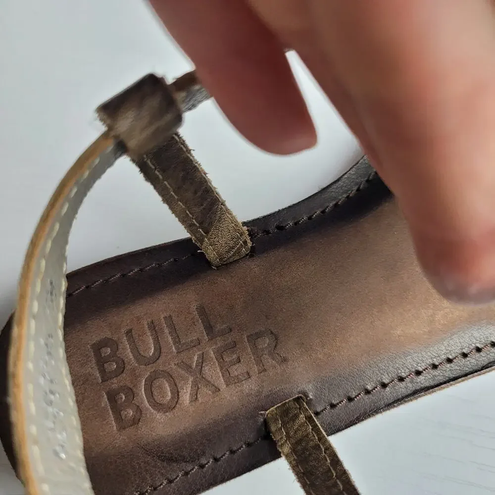 Bull Boxer Annalise Chain Sandals Leather Flats ‎ T-strap Thong Brown Boho